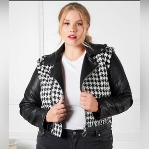Chic Black and White Leather Jacket for Women